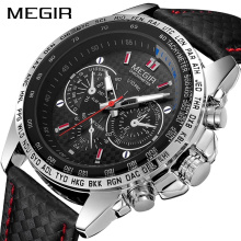 MEGIR 1010 Men Quartz Watch Top Brand Chronograph Wristwatch Sports Military Watches Luminous Leather Waterproof Clock